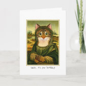 Joyeux Anniversaire Fun Mona Lisa Cat Carte person (Devant)