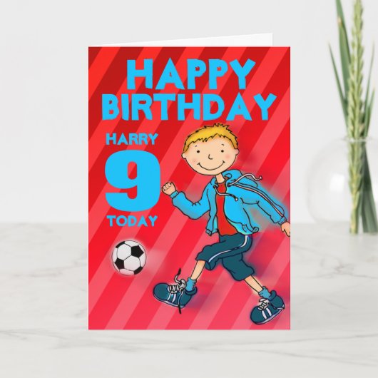 Joyeux Anniversaire garçons football nom et carte  (Devant)