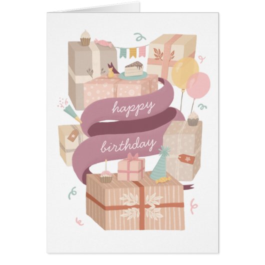 Joyeux anniversaire. Gâteaux de fête et cadeaux (Devant)