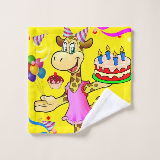Joyeux Anniversaire Giraffe Mains de serviettes de (Gant de toilette)
