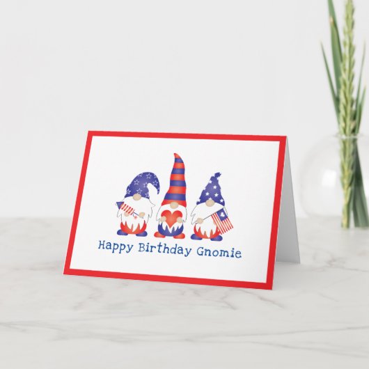Joyeux Anniversaire Gnomie Rouge Blanc Bleu Carte (Devant)