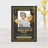 Joyeux anniversaire Gold Black Balloons Invitation (Fleur jaune)