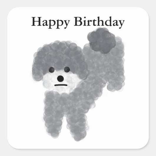 Joyeux Anniversaire Gris Poodle #2 Stickers (Devant)