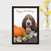 Joyeux anniversaire Halloween Basset Hound carte (Fleur jaune)