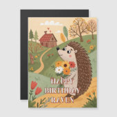 Joyeux anniversaire hérisson mignon carte magnétiq (Devant / Derrière)