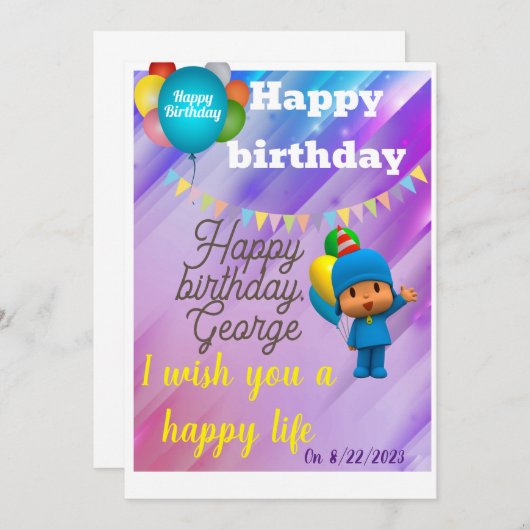 Joyeux anniversaire Invitation (Devant / Derrière)