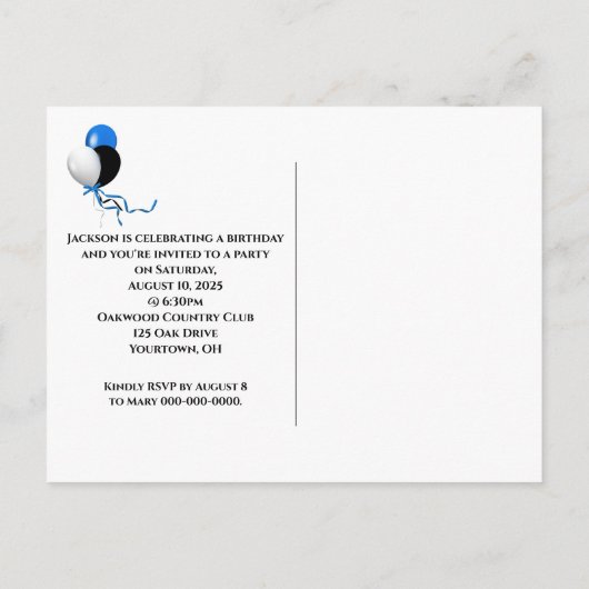 Joyeux anniversaire invitation  ballons (Dos)