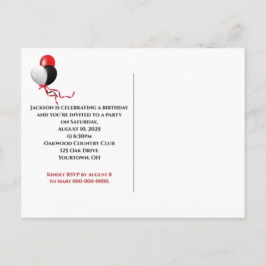 Joyeux anniversaire invitation ballons (Dos)