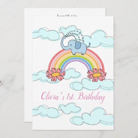 Joyeux anniversaire Invitation Bébé Blue Elephant (Devant / Derrière)