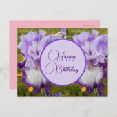 Joyeux Anniversaire Iris floral dames Carte postal (Devant / Derrière)