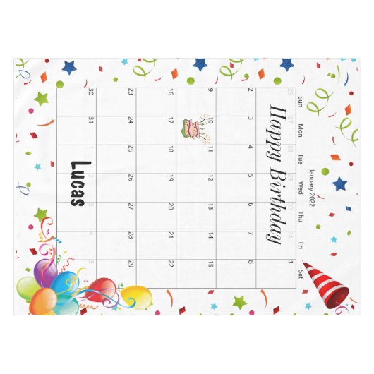 Joyeux anniversaire Janvier 2022 Nappe (Devant (Horizontal))