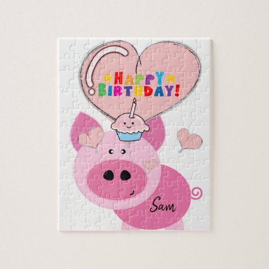 Joyeux anniversaire Jigsaw Puzzle Pink Pig (Vertical)