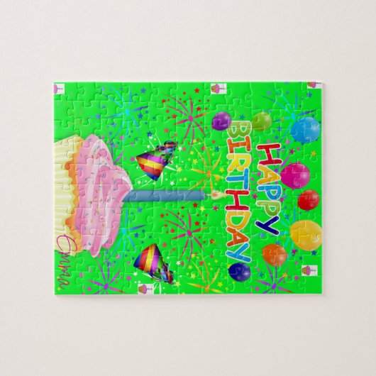 Joyeux Anniversaire Jigsaw Puzzle vert brillant (Horizontal)