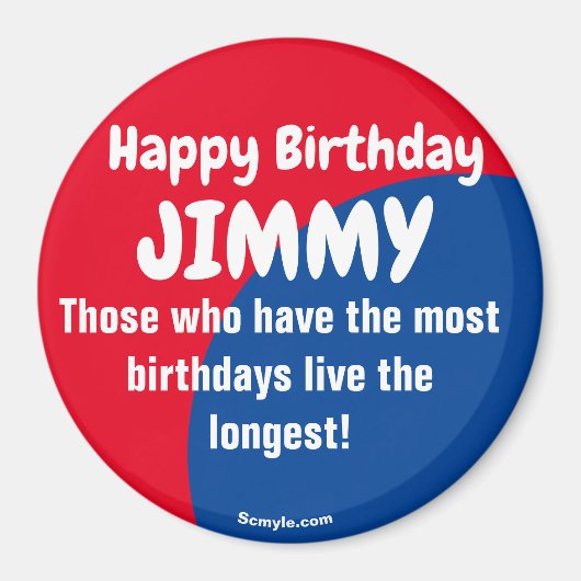 Joyeux Anniversaire JIMMY aimant rouge/bleu (Devant)