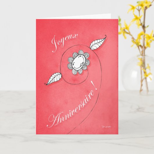 Joyeux Anniversaire! Kaart (Gele Bloem)