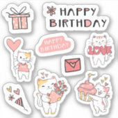 Joyeux Anniversaire Kitty cat Sticker feuille (Devant)