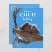 Joyeux anniversaire koala, Carte postale bleue drô (Devant / Derrière)