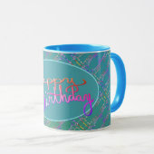 "Joyeux Anniversaire" Mains Écrite Mug (Devant droit)