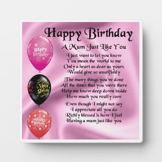 Joyeux Anniversaire maman Poem Plaque (Devant)