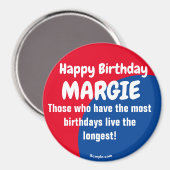 Joyeux anniversaire MARGIE grand aimant rouge/bleu (Recto/Verso)