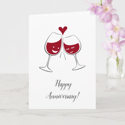 Joyeux anniversaire Mariage Carte de coeur de vin  (Orchidée)