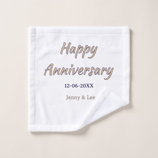 joyeux anniversaire marron gris nom date couple mo (Gant de toilette)