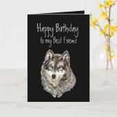 Joyeux Anniversaire, Meilleur Loup Ami, Carte Loup (Fleur jaune)