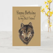 Joyeux Anniversaire, Meilleur Loup Ami, Carte Loup (Fleur jaune)