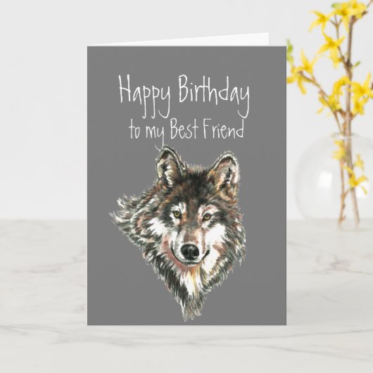 Joyeux Anniversaire, Meilleur Loup Ami, Carte Loup (Fleur jaune)