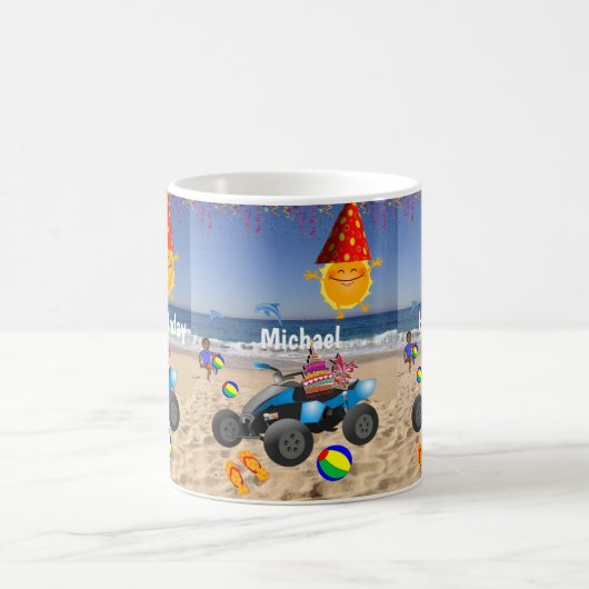 Joyeux Anniversaire Mug African Boy Beach Sand (Centre)