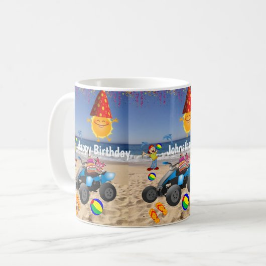 Joyeux Anniversaire Mug Boy Beach Sand (Devant gauche)