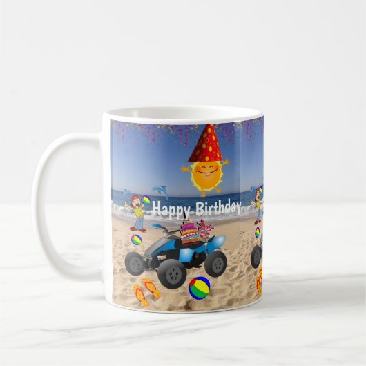 Joyeux Anniversaire Mug Boy Beach Sand (Gauche)