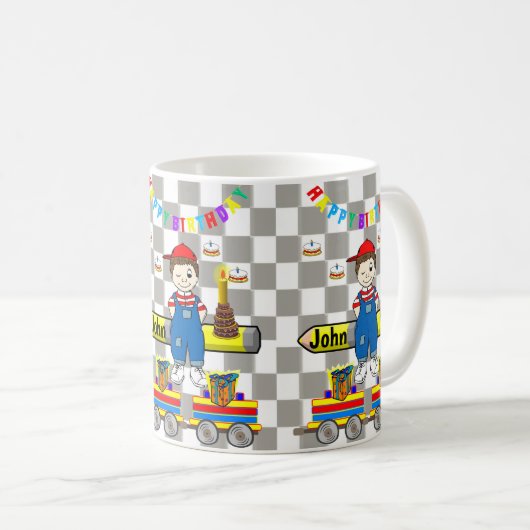 Joyeux Anniversaire Mug Boy Trains (Devant droit)