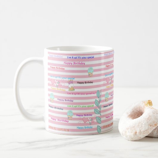 Joyeux Anniversaire Mug célébrer rose (Avec donut)