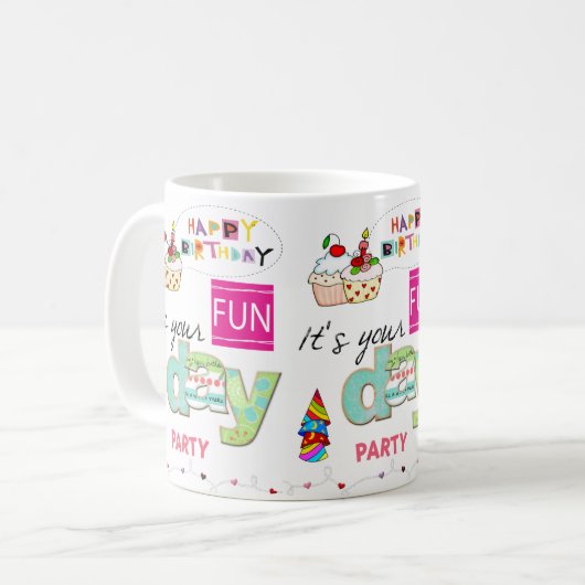 Joyeux anniversaire Mug FUN Cupcake (Devant gauche)