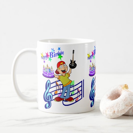 Joyeux Anniversaire Mug Musicien Guitare (Avec donut)