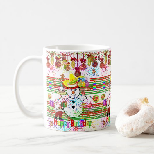 Joyeux Anniversaire Mug Snowman Père Noël (Avec donut)