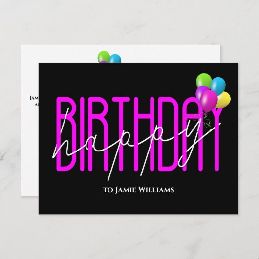 Joyeux Anniversaire Neon invitation  (Devant / Derrière)