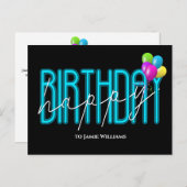 Joyeux Anniversaire Neon invitation (Devant / Derrière)