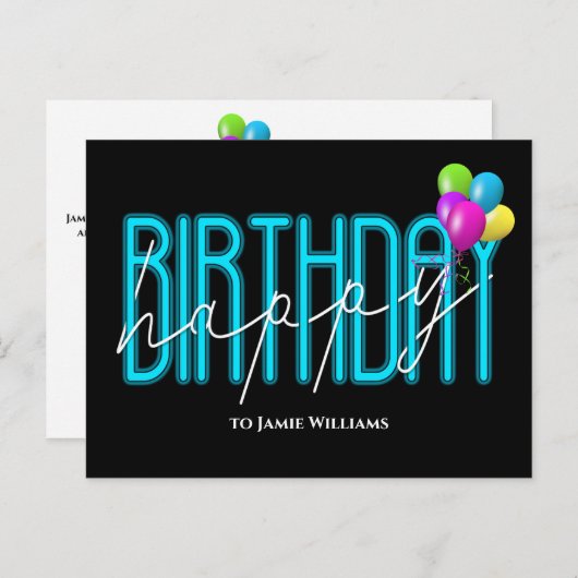 Joyeux Anniversaire Neon invitation  (Devant / Derrière)