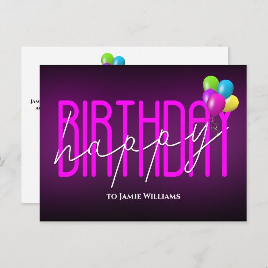 Joyeux Anniversaire Neon invitation (Devant / Derrière)