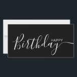 Joyeux Anniversaire noir blanc moderne carte plat<br><div class="desc">Cette carte à plat moderne et élégante est dotée d'un texte blanc Happy Birthday à l'avant et à l'arrière personnalisez-le avec votre nom ou votre nom de famille. L'arrière - plan est de couleur noire.</div>