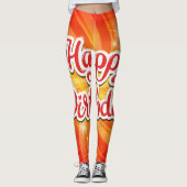 Joyeux Anniversaire Orange Arrière - plan Leggings (Devant)