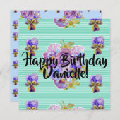 Joyeux Anniversaire Pansy floral Womans Carte de n (Devant / Derrière)