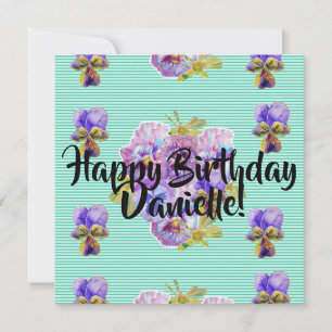 Joyeux Anniversaire Pansy floral Womans Carte de n
