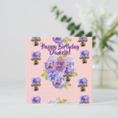 Joyeux Anniversaire Pansy floral Womans Carte de n (Debout devant)