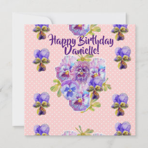 Joyeux Anniversaire Pansy floral Womans Carte de n
