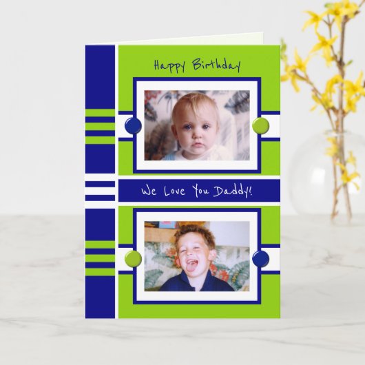 Joyeux Anniversaire Papa carte de voeux photo bleu (Fleur jaune)