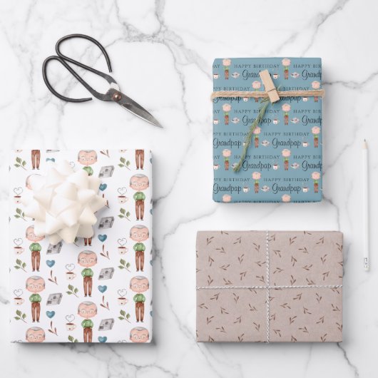Joyeux Anniversaire Papier Enveloppant Papier Papi (Recto)