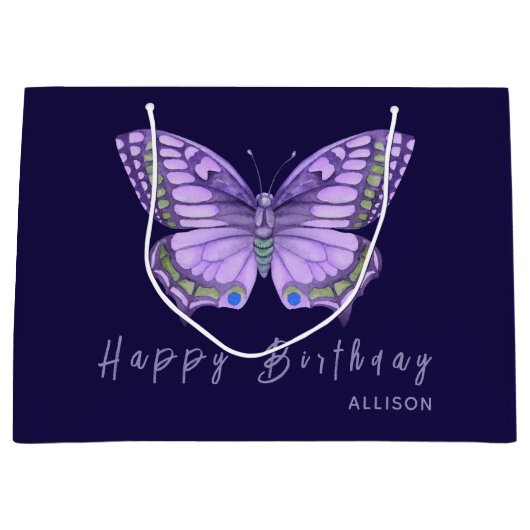 Joyeux Anniversaire Papillon pourpre Grand sac cad (Devant)